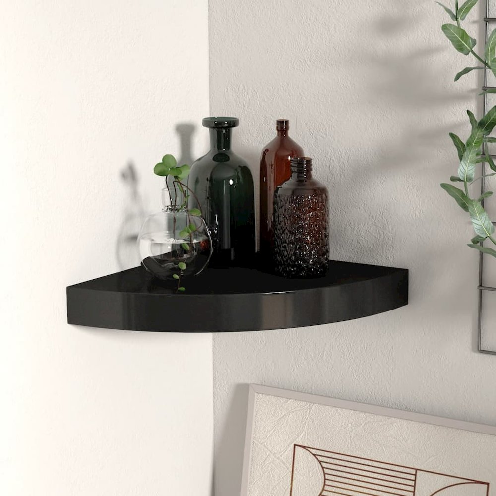 Corner Shelf Black Honeycomb MDF, metal Small Wall mounting. Picture 1