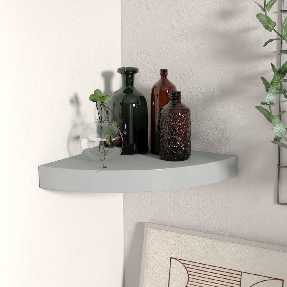 Corner Shelf Grey Honeycomb MDF, Metal Medium Wall mounted. Picture 1