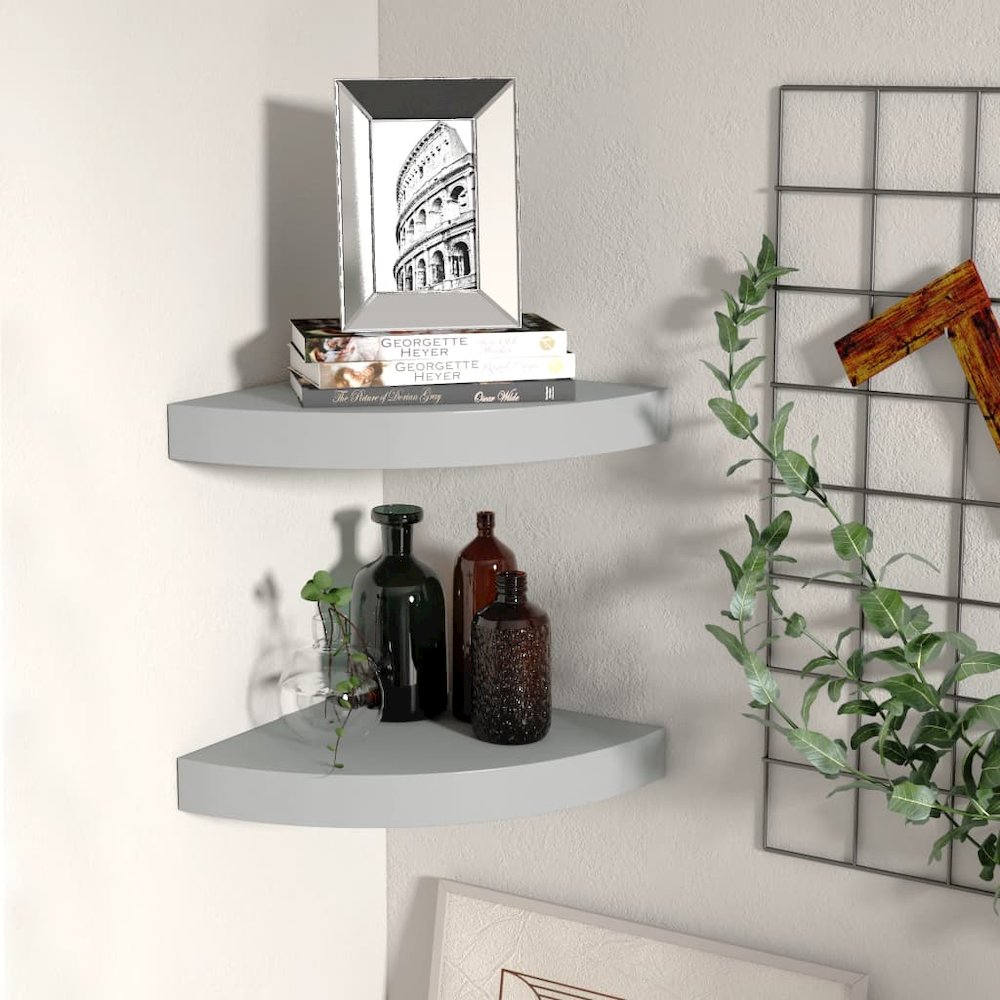 Corner Shelf Set of 2 Gray Honeycomb MDF, metal 9.8x9.8 in. Picture 1