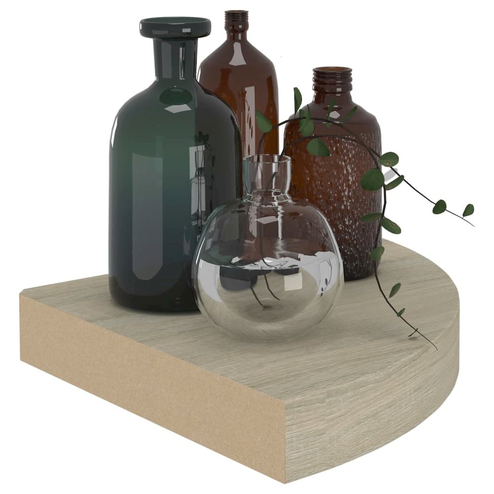 Corner Shelf Set of 2 Oak Honeycomb MDF, Metal 9.8x9.8x1.5 in. Picture 7