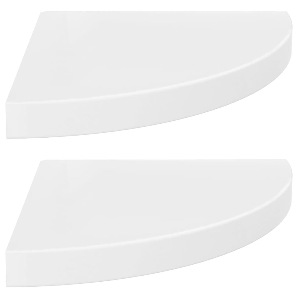 Corner Shelf Set of 2 High gloss white Honeycomb MDF, metal. Picture 2