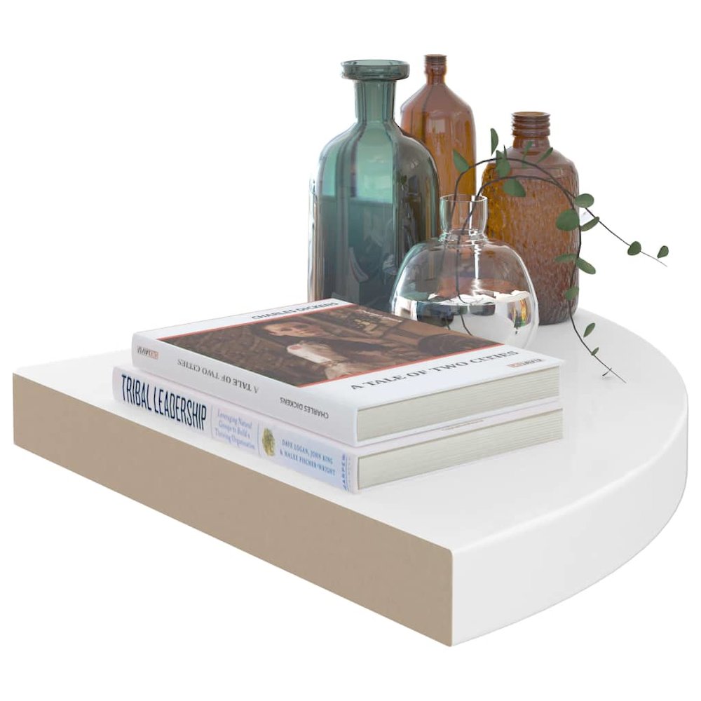 Corner Shelf Set of 2 High gloss white Honeycomb MDF, metal. Picture 7