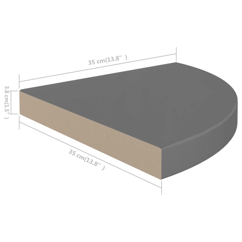 Corner Shelf High gloss grey Honeycomb MDF, metal 13.8x13.8x1.5 in. Picture 7
