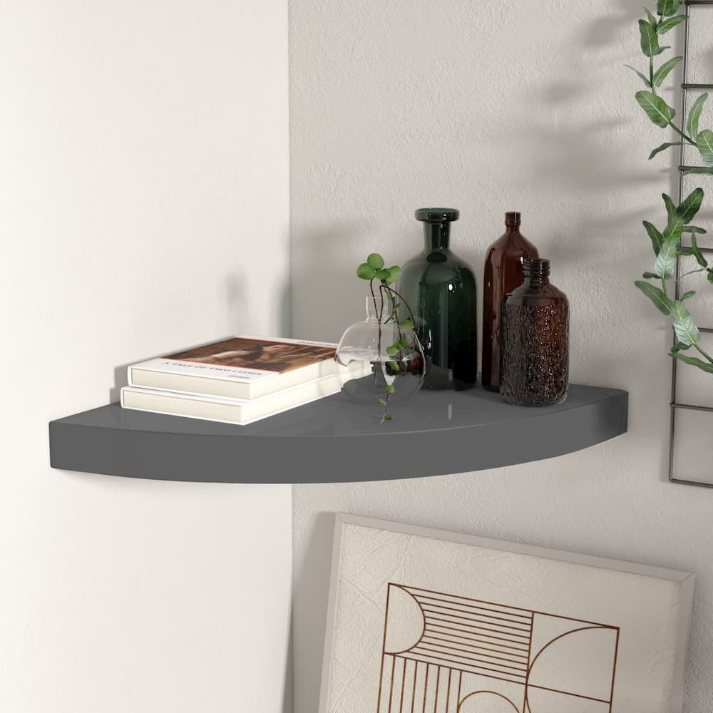 Corner Shelf High gloss grey Honeycomb MDF, metal 13.8x13.8x1.5 in. Picture 1