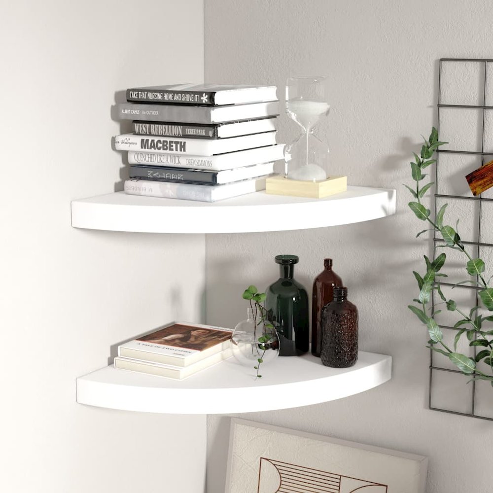 Corner Shelf Set of 2 White Honeycomb MDF, metal. Picture 1