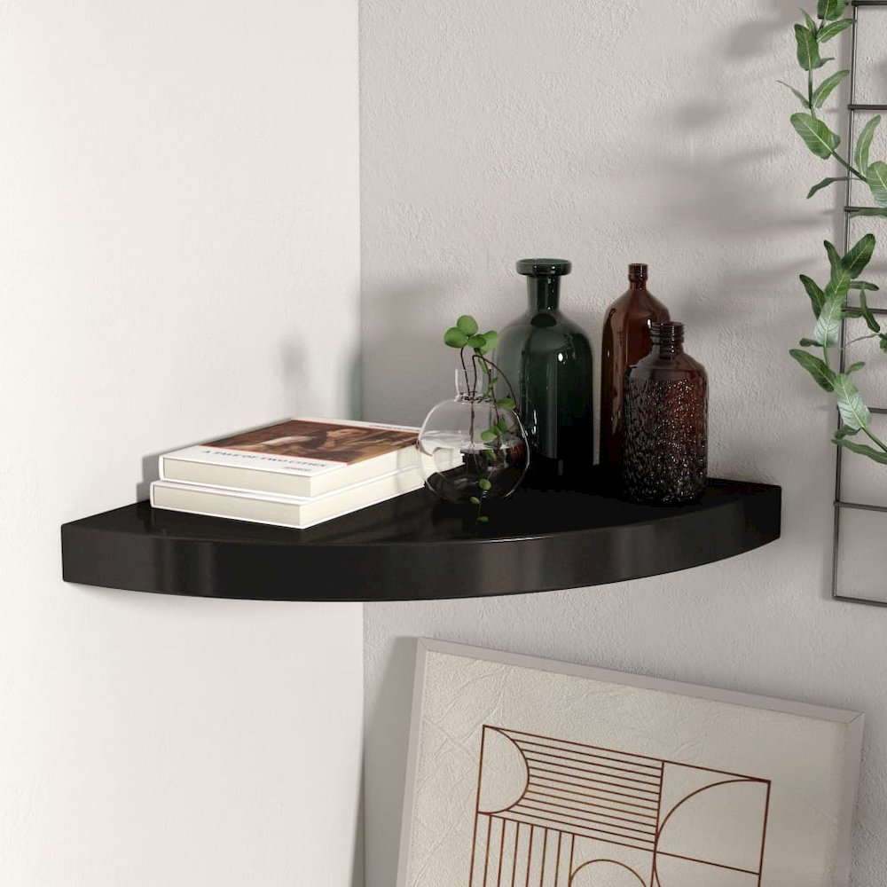 Corner Shelf Black Honeycomb MDF, Metal. Picture 1