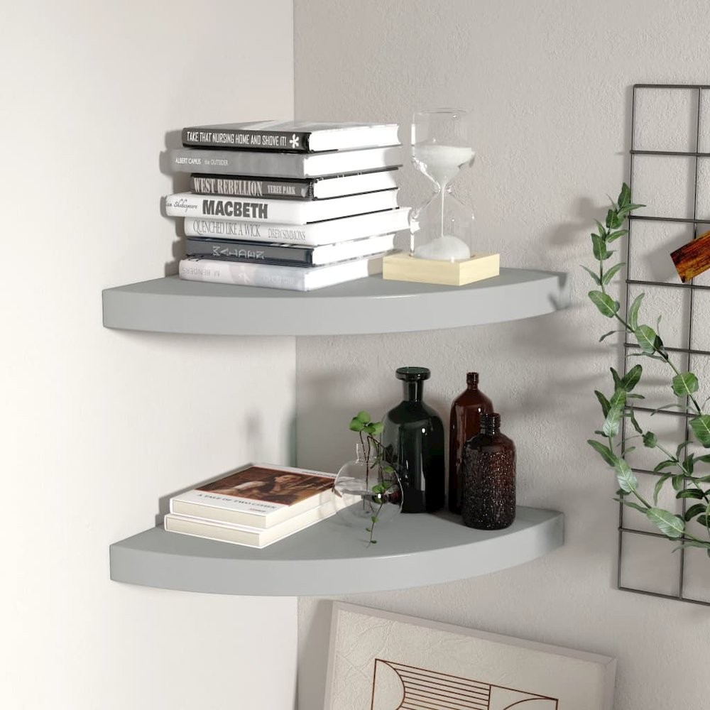 Corner Shelf Set of 2 Gray Honeycomb MDF, metal Small. Picture 1