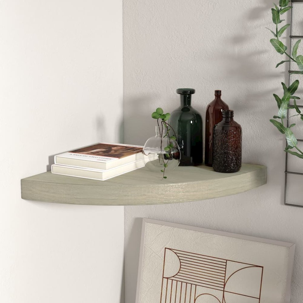 Corner Shelf Oak Honeycomb MDF, metal 13.8 in x 13.8 in x 1.5 in. Picture 1