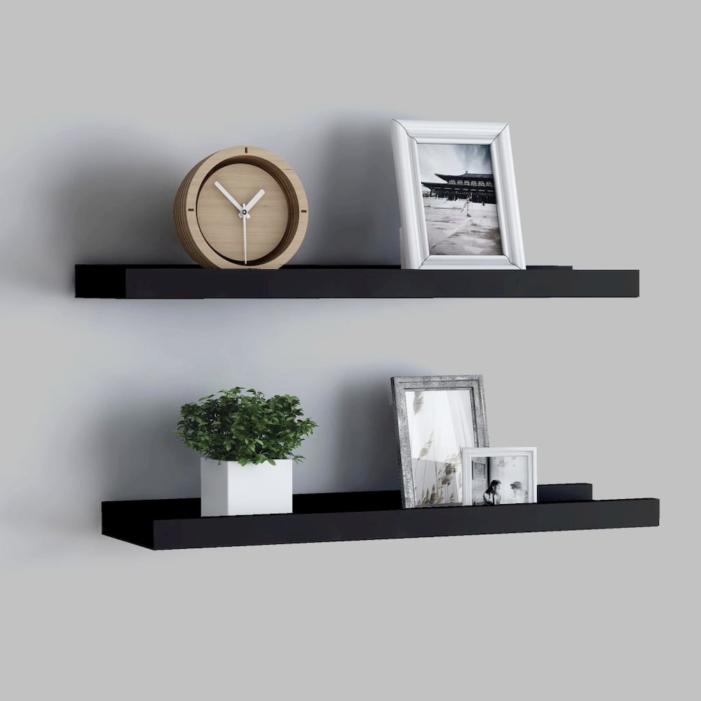 Frame Ledge Shelf Set of 2 Black MDF 23.6 in Storage. Picture 1