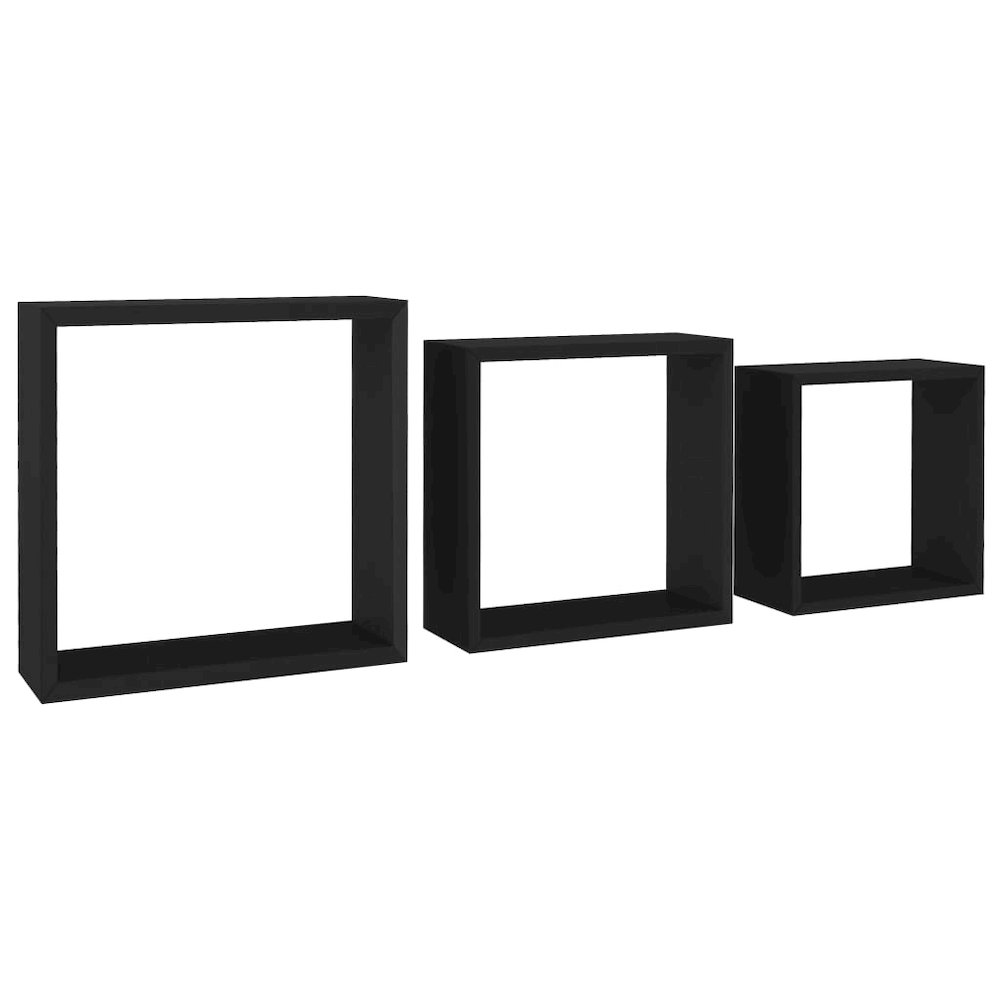Wall Cube Shelf Set of 3 Black MDF Large, Medium, Small. Picture 2