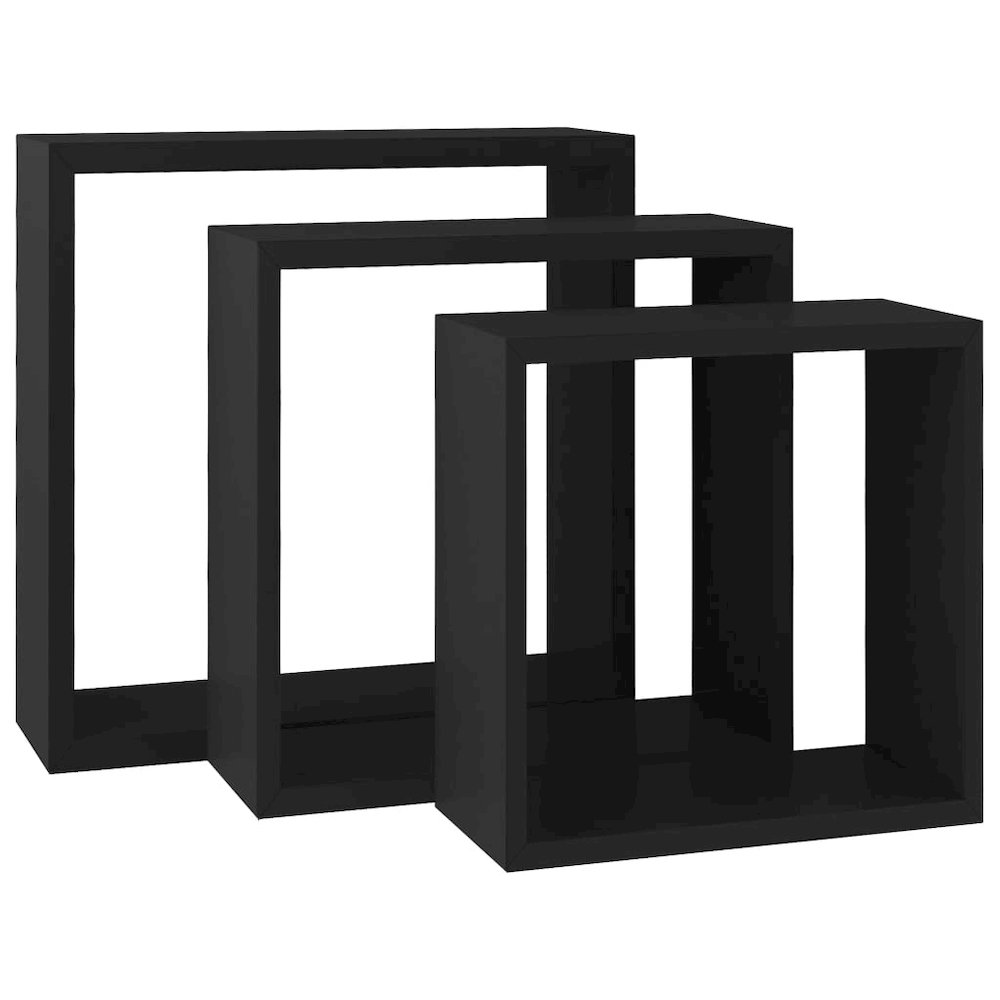 Wall Cube Shelf Set of 3 Black MDF Large, Medium, Small. Picture 3