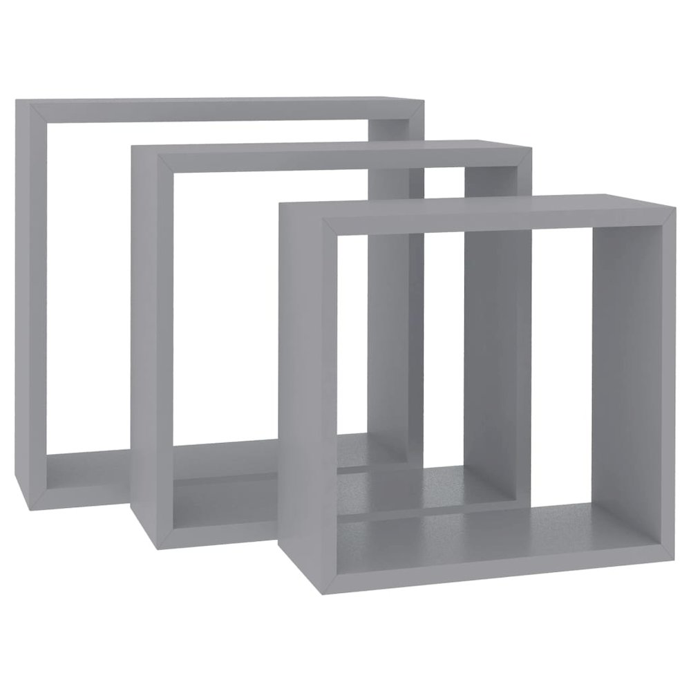 Wall Cube Shelves 3 pcs Gray MDF. Picture 3