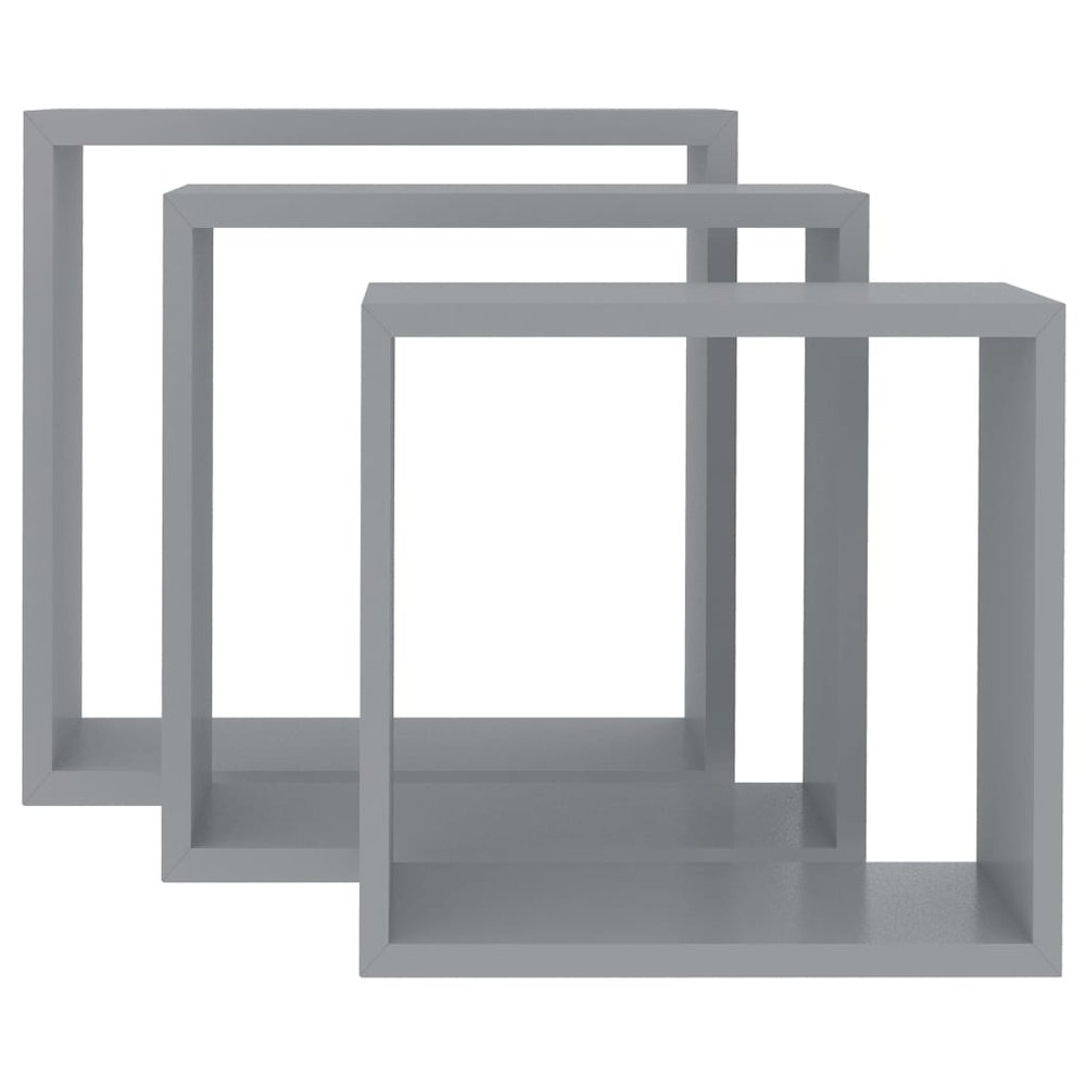 Wall Cube Shelves 3 pcs Gray MDF. Picture 4