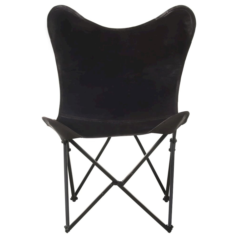 Butterfly Chair Black Genuine leather, Iron Standard Foldable. Picture 2