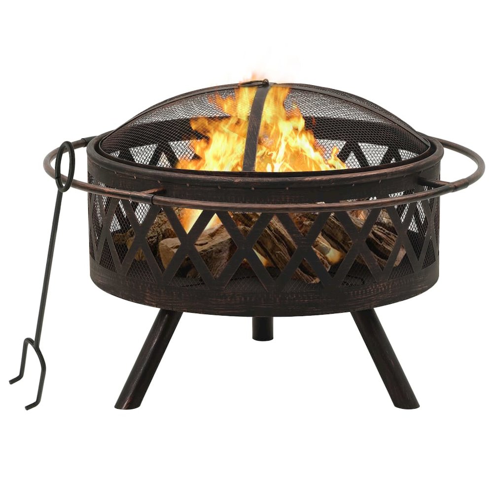 vidaXL Rustic Fire Pit with Poker 29.9" XXL Steel, 311885. Picture 1