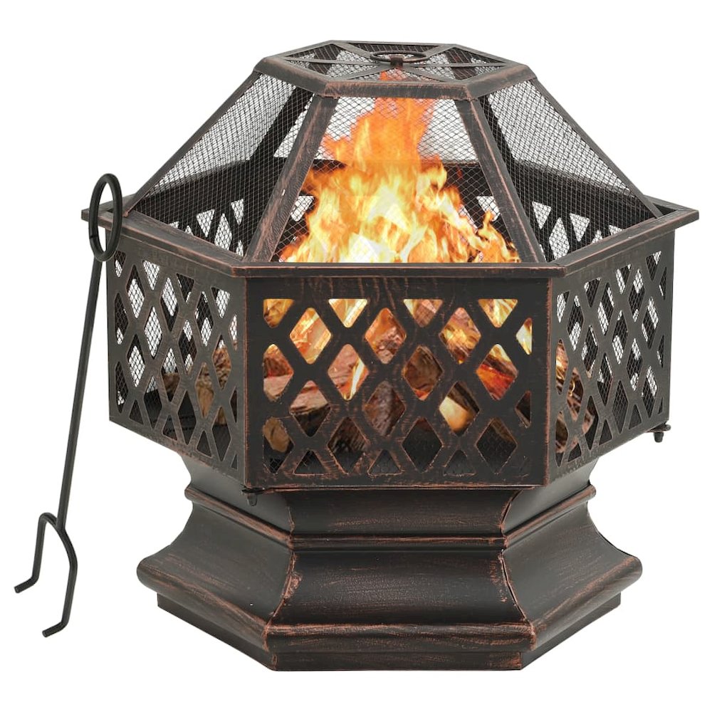 vidaXL Rustic Fire Pit with Poker 24.4"x21.3"x22" XXL Steel, 311887. Picture 1