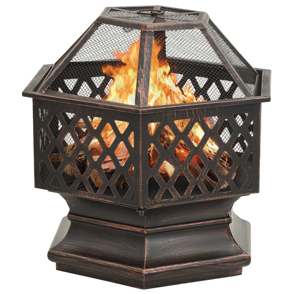 vidaXL Rustic Fire Pit with Poker 24.4"x21.3"x22" XXL Steel, 311887. Picture 3