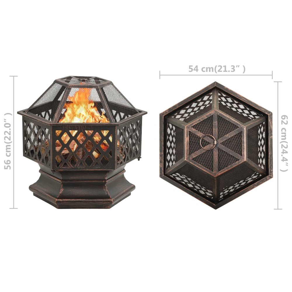 vidaXL Rustic Fire Pit with Poker 24.4"x21.3"x22" XXL Steel, 311887. Picture 8