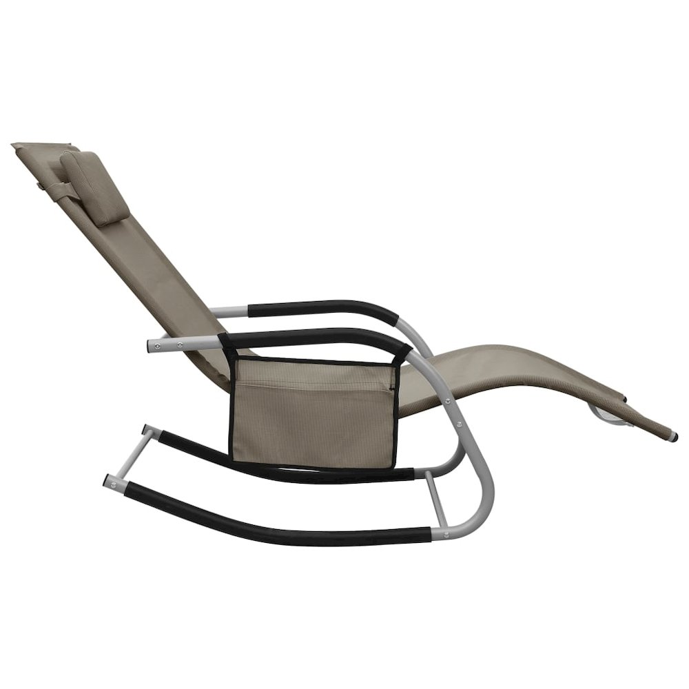 Sun Lounger Taupe Textilene Medium Foldable Folding Sun Lounger. Picture 3