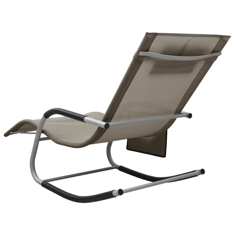 Sun Lounger Taupe Textilene Medium Foldable Folding Sun Lounger. Picture 4
