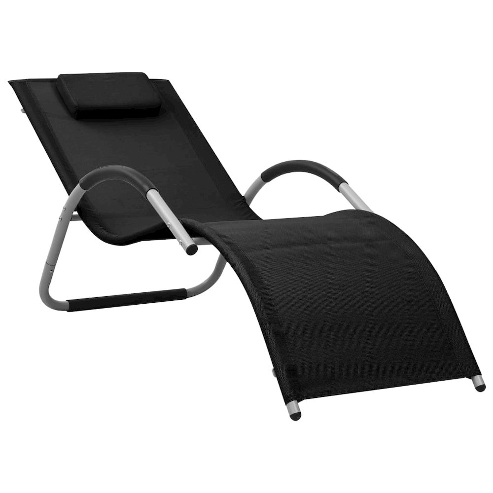 Sun Lounger Black and Gray Textilene, Aluminum, Powder-Coated Steel. Picture 1