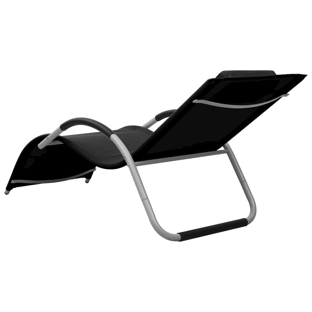 Sun Lounger Black and Gray Textilene, Aluminum, Powder-Coated Steel. Picture 4
