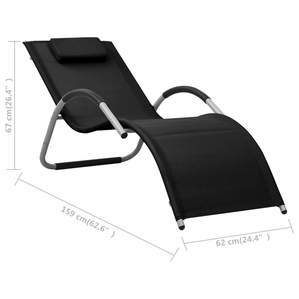 Sun Lounger Black and Gray Textilene, Aluminum, Powder-Coated Steel. Picture 7