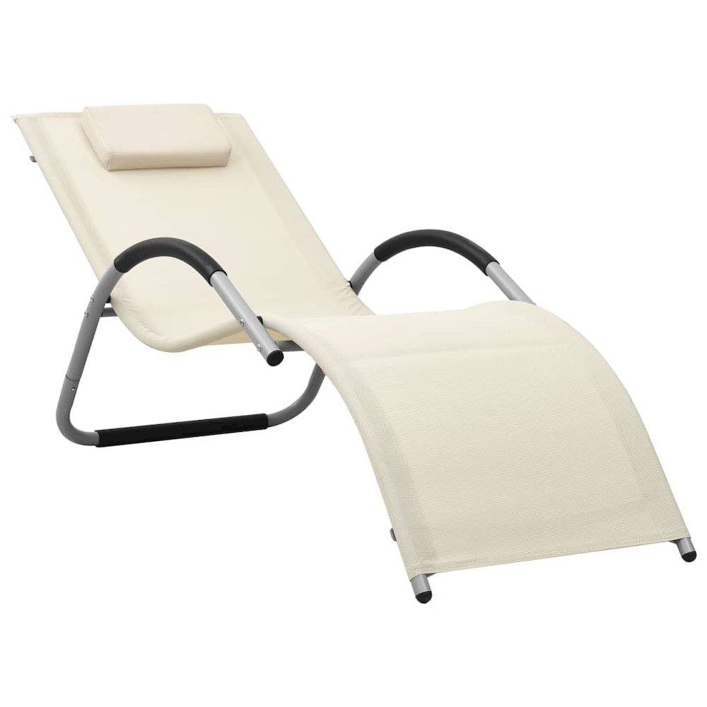 Sun Lounger Cream and Gray Textilene, Aluminum, Powder-Coated Steel. Picture 1