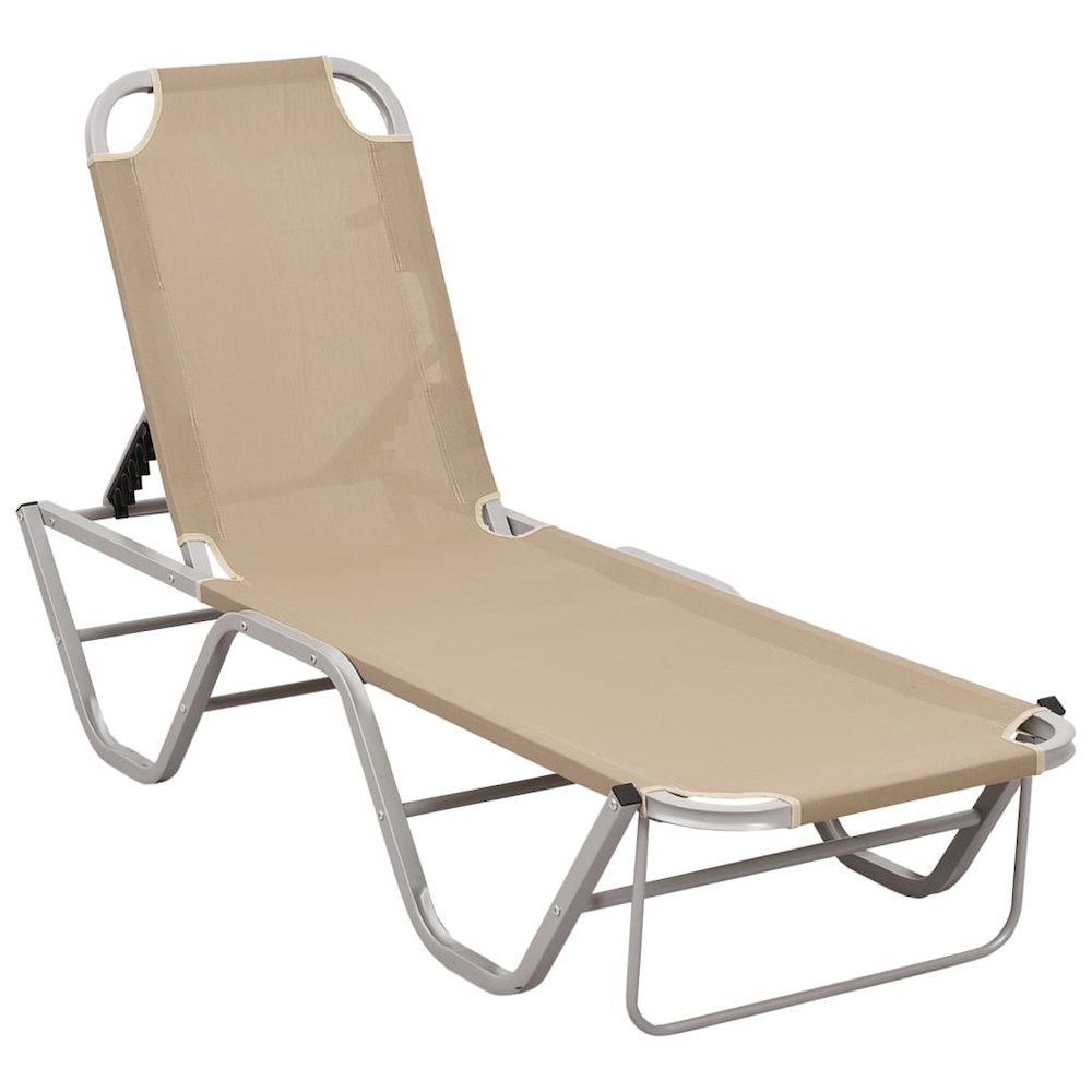 Sun Lounger Cream and Silver Aluminum and Textilene Medium. Picture 1