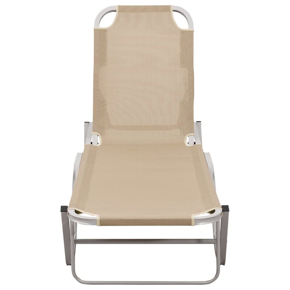 Sun Lounger Cream and Silver Aluminum and Textilene Medium. Picture 2