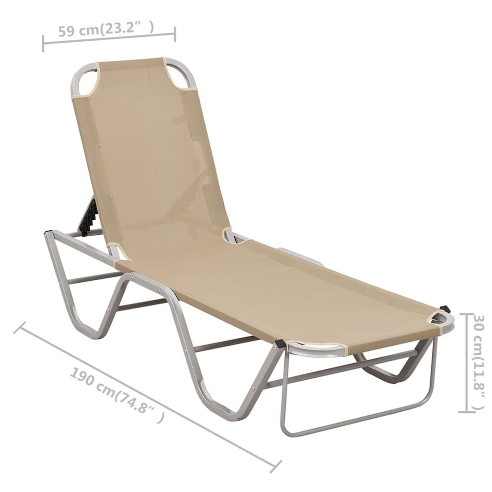 Sun Lounger Cream and Silver Aluminum and Textilene Medium. Picture 8