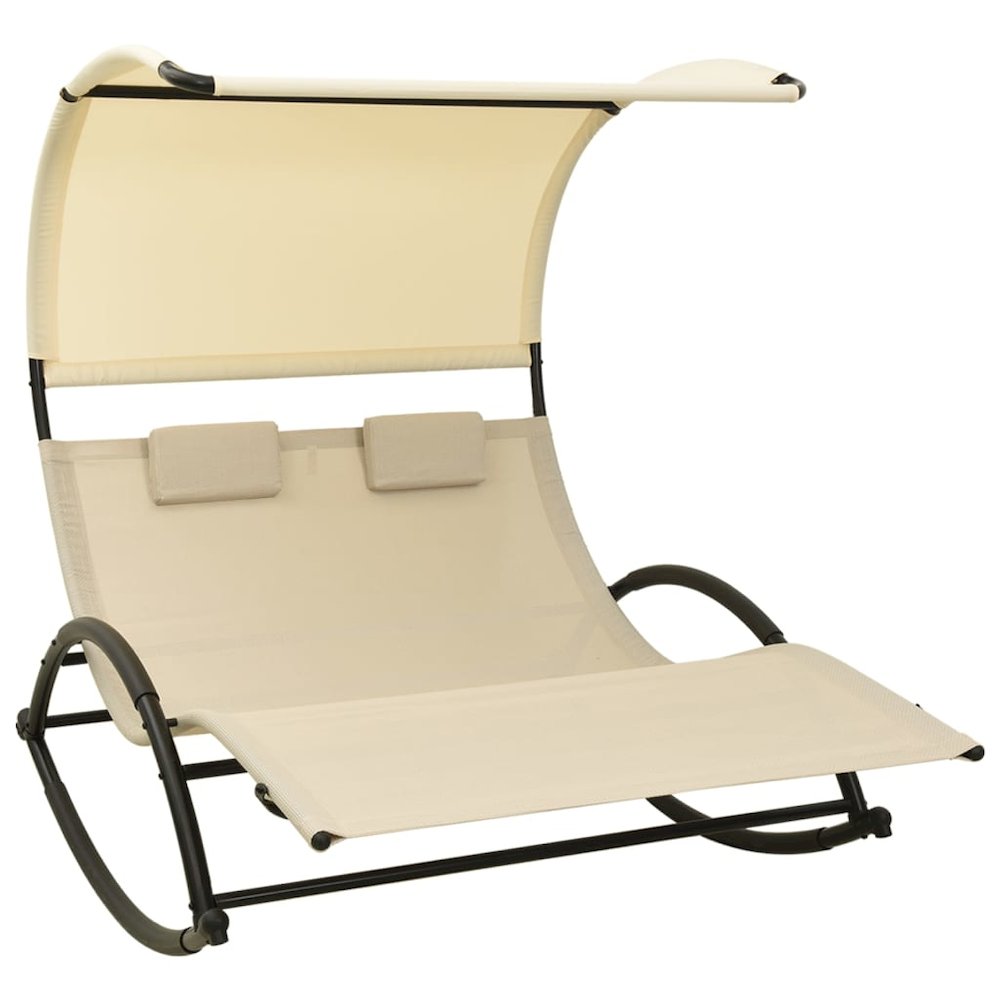 Sun Lounger Cream Textilene, Steel Double Sun Lounger Crescent. Picture 1