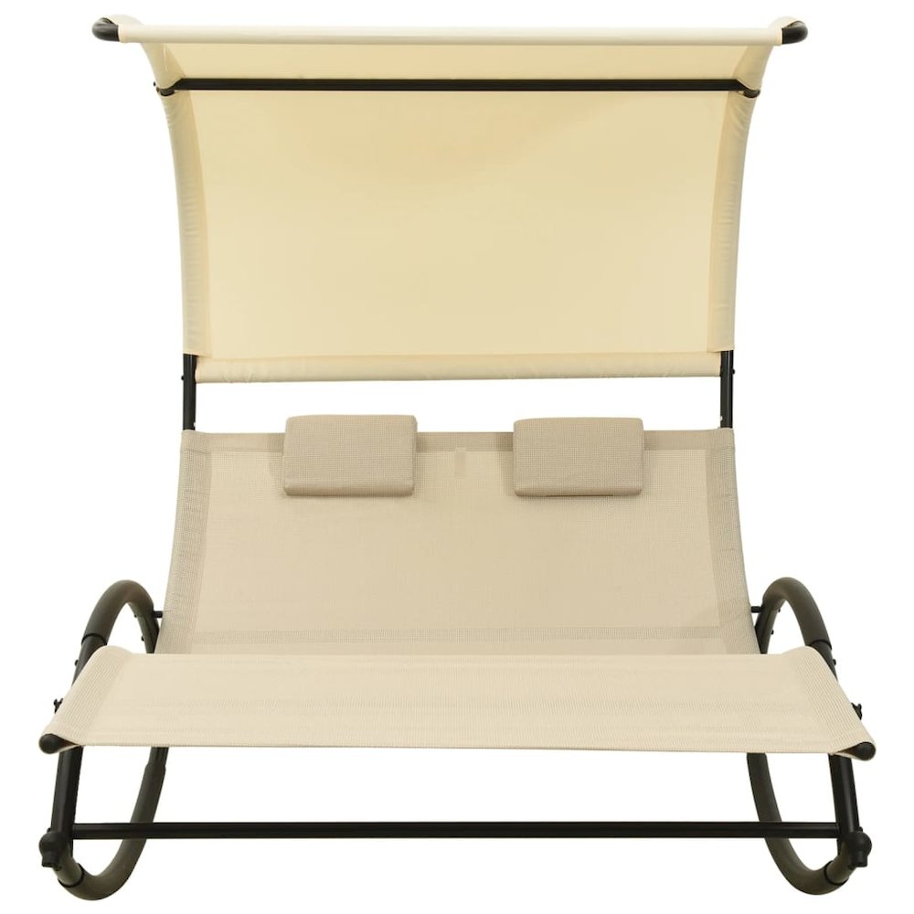 Sun Lounger Cream Textilene, Steel Double Sun Lounger Crescent. Picture 2