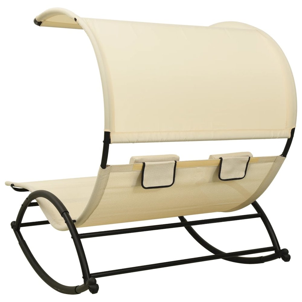 Sun Lounger Cream Textilene, Steel Double Sun Lounger Crescent. Picture 4