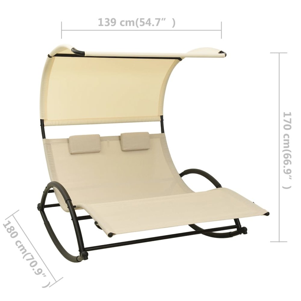 Sun Lounger Cream Textilene, Steel Double Sun Lounger Crescent. Picture 7