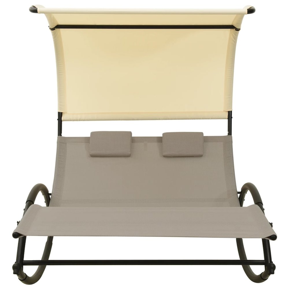 Sun Lounger Taupe and Cream Textilene, Steel Large. Picture 2