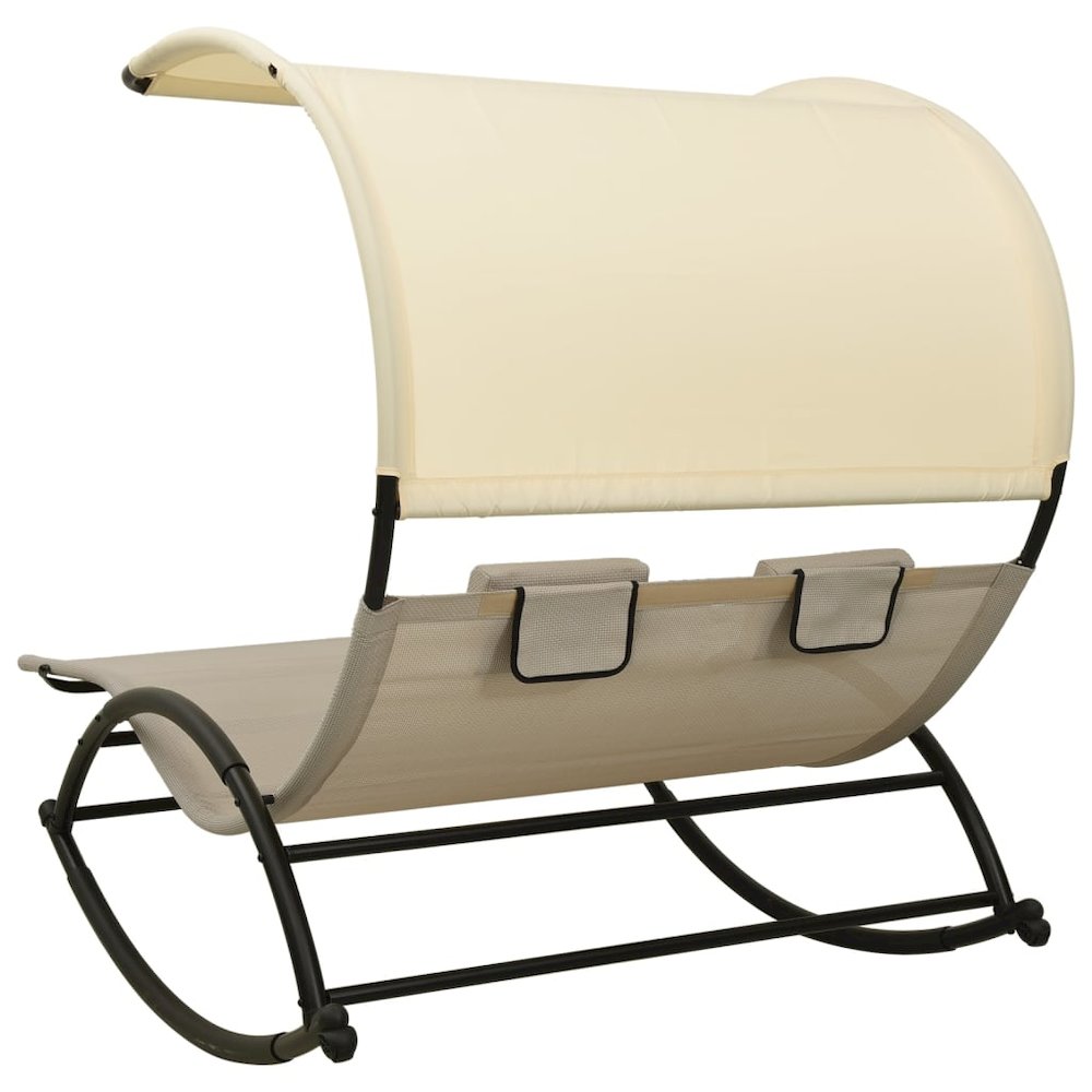 Sun Lounger Taupe and Cream Textilene, Steel Large. Picture 4