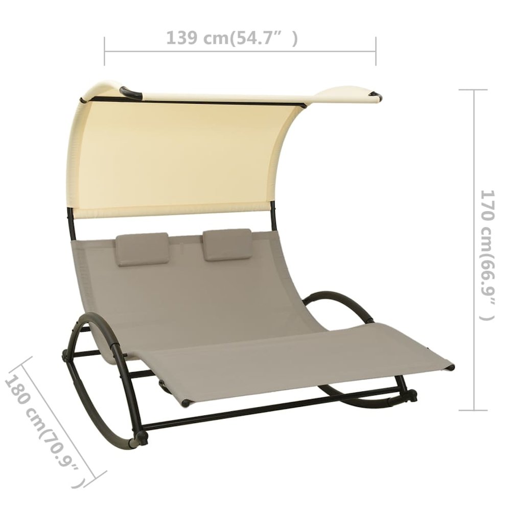 Sun Lounger Taupe and Cream Textilene, Steel Large. Picture 7