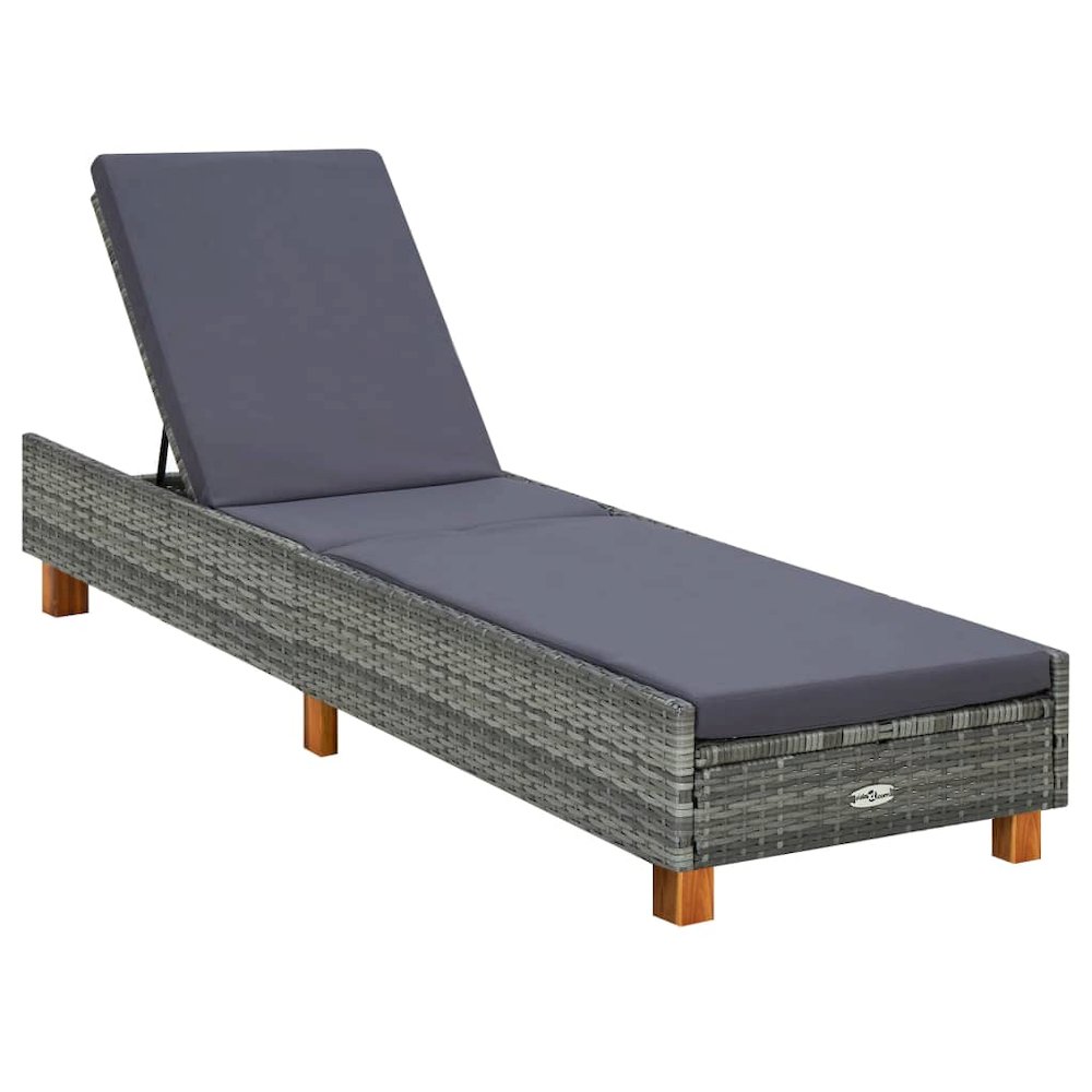 Sunbed Grey PE Rattan Standard Adjustable Armrests Sunbed. Picture 1