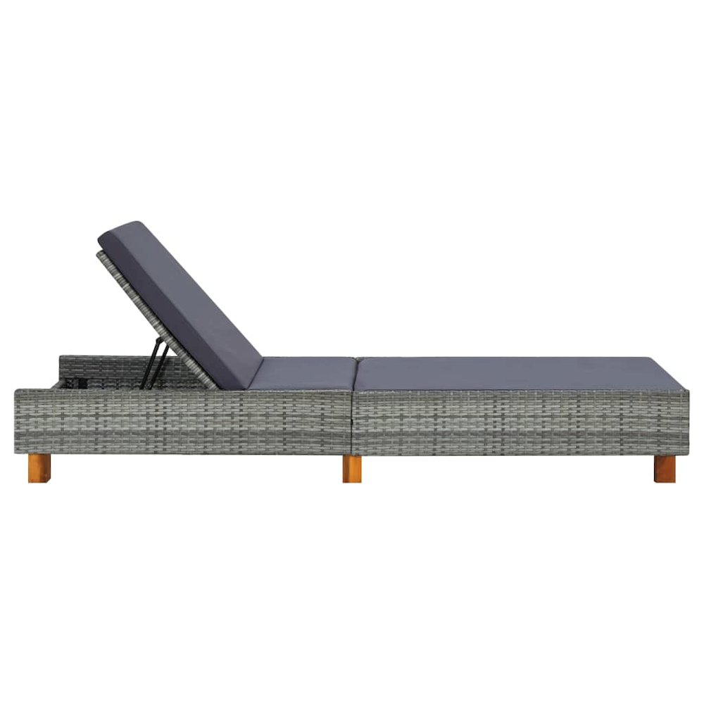 Sunbed Grey PE Rattan Standard Adjustable Armrests Sunbed. Picture 3