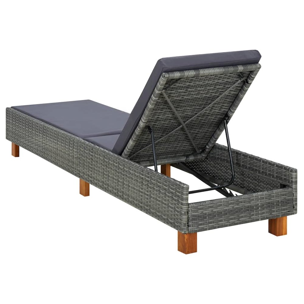 Sunbed Grey PE Rattan Standard Adjustable Armrests Sunbed. Picture 4