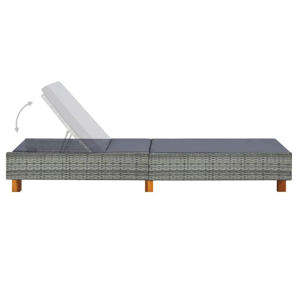 Sunbed Grey PE Rattan Standard Adjustable Armrests Sunbed. Picture 5