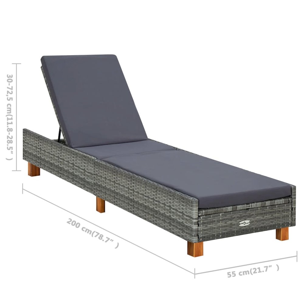 Sunbed Grey PE Rattan Standard Adjustable Armrests Sunbed. Picture 7