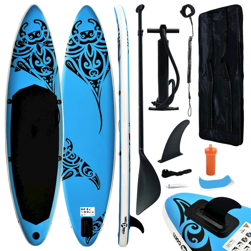 Inflatable Stand Up Paddleboard Set 126"x29.9"x5.9" Blue. Picture 1