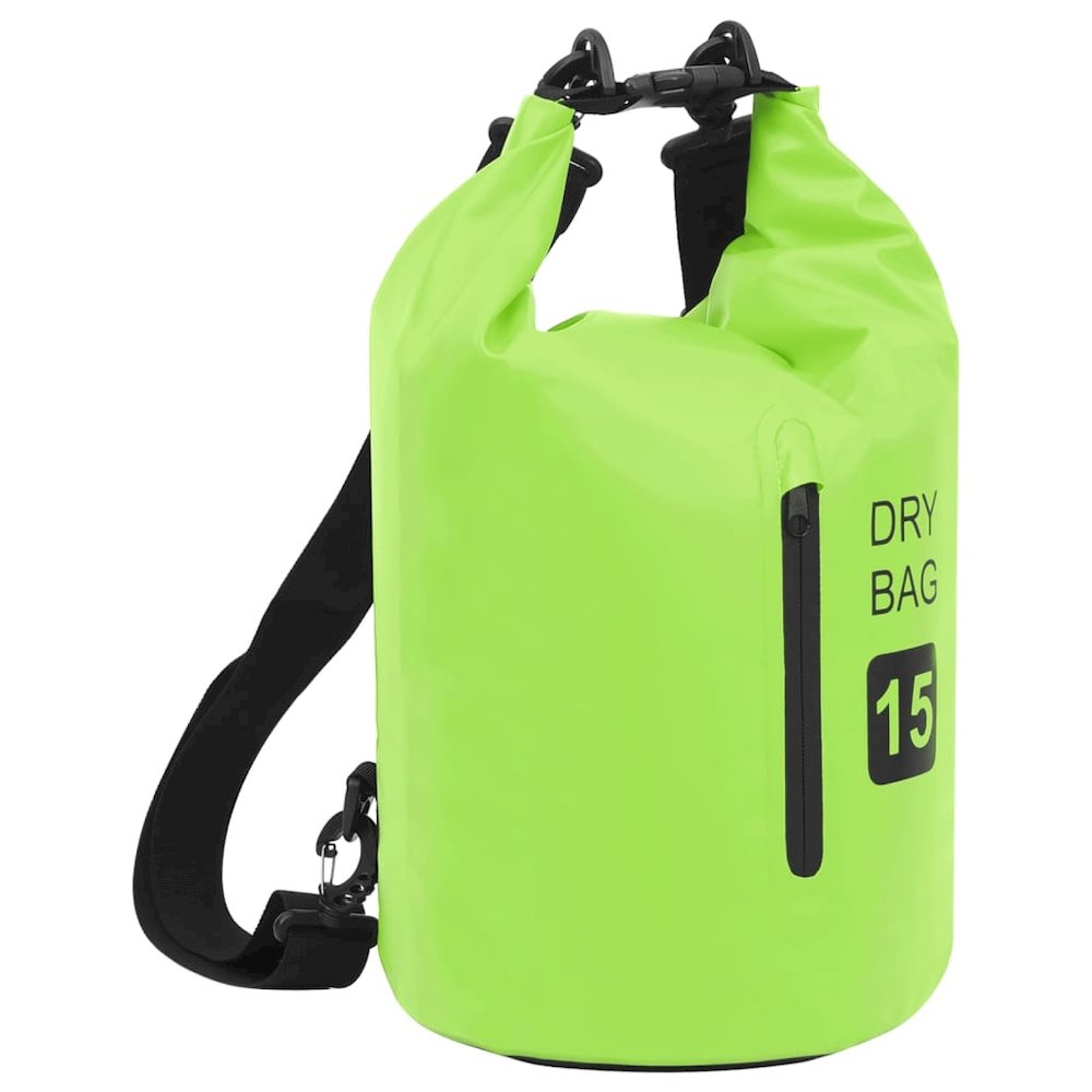 vidaXL Dry Bag with Zipper Green 4 gal PVC 2776. Picture 1