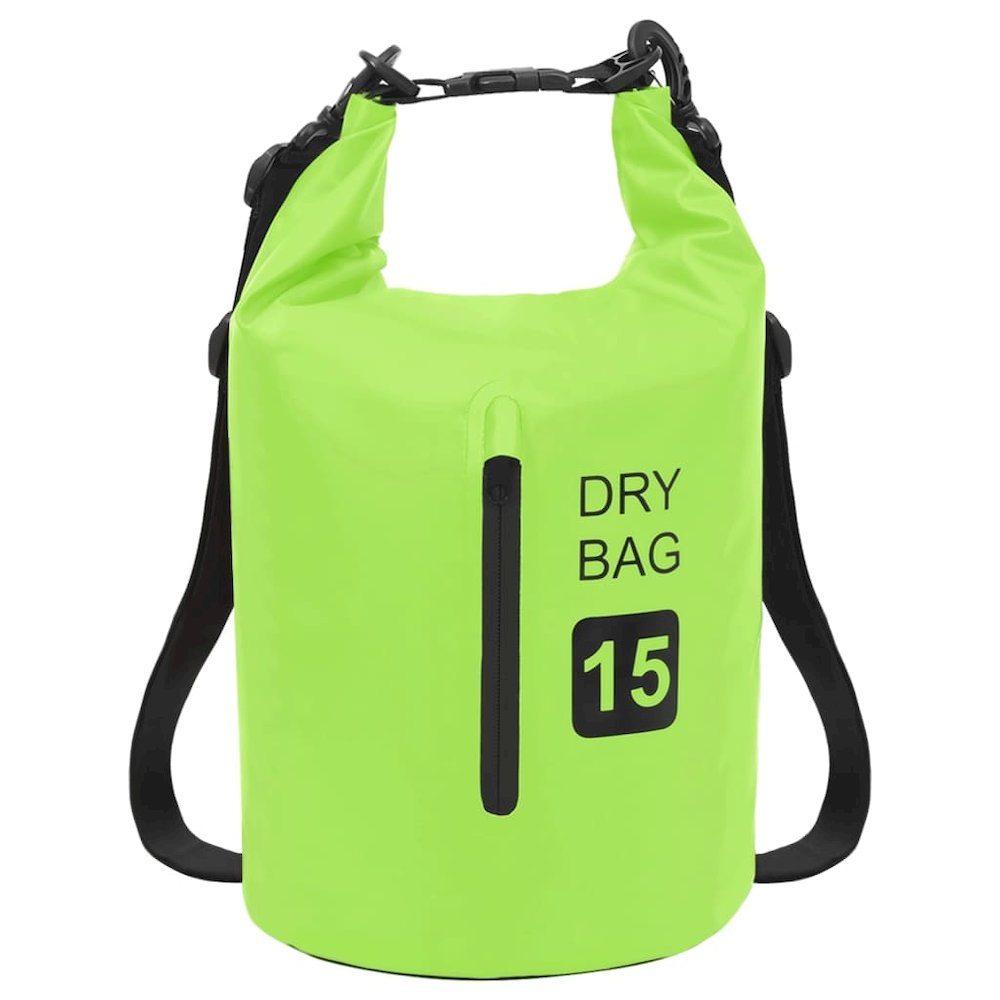 vidaXL Dry Bag with Zipper Green 4 gal PVC 2776. Picture 2