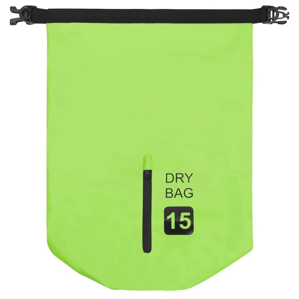 vidaXL Dry Bag with Zipper Green 4 gal PVC 2776. Picture 3