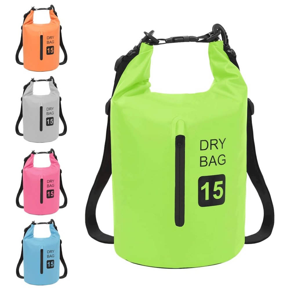 vidaXL Dry Bag with Zipper Green 4 gal PVC 2776. Picture 9