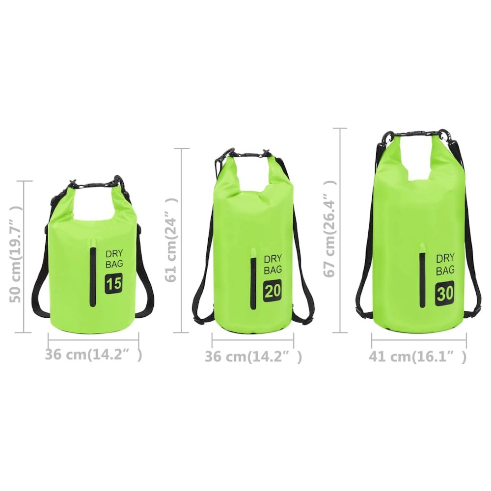 vidaXL Dry Bag with Zipper Green 4 gal PVC 2776. Picture 10