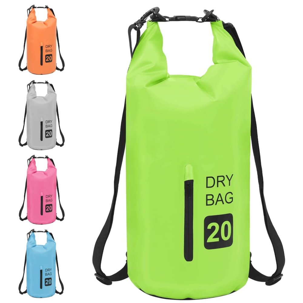 vidaXL Dry Bag with Zipper Green 5.3 gal PVC 2777. Picture 9